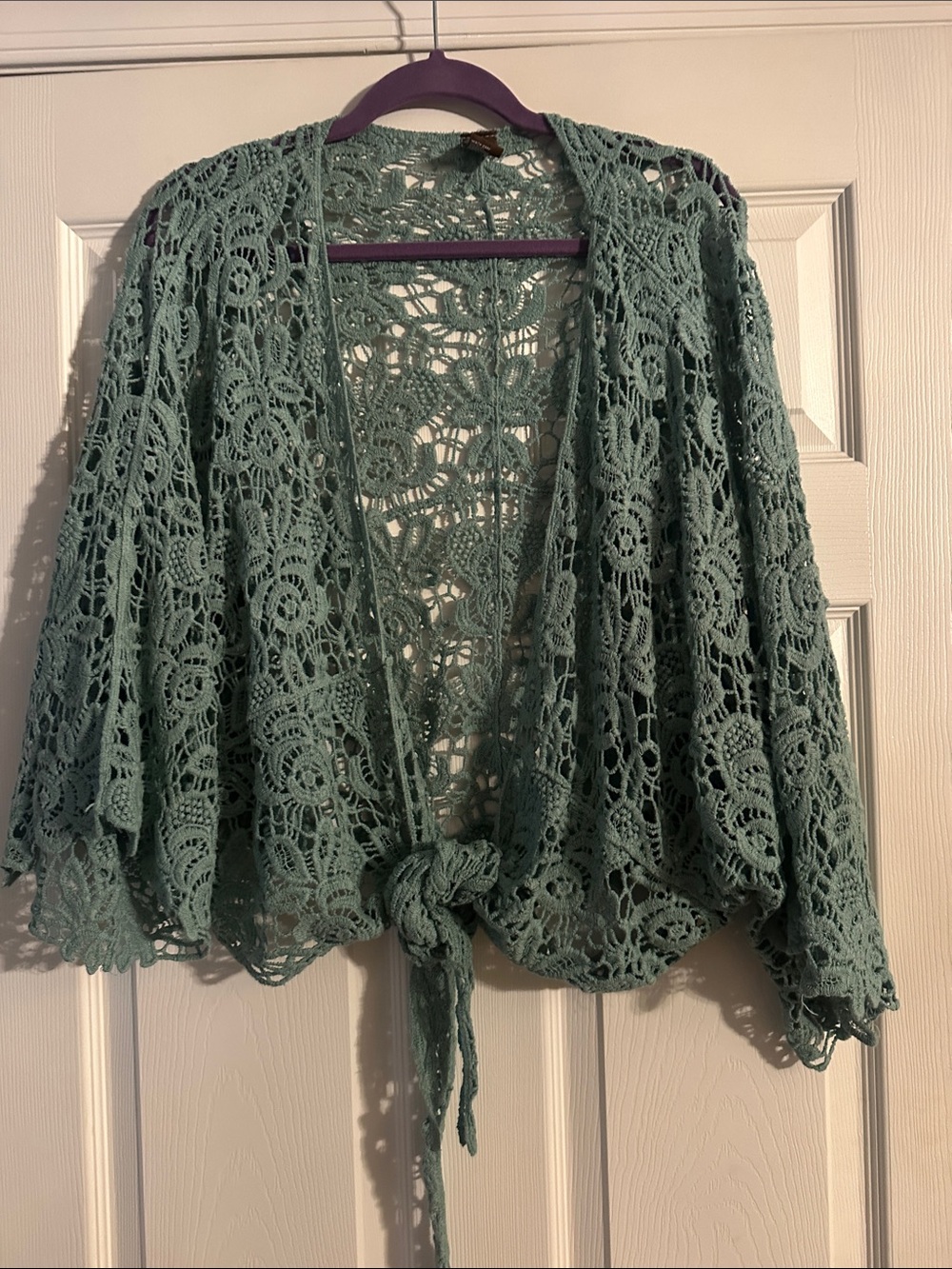 Raj Crochet Tie-Front Cardigan - Sage Green
